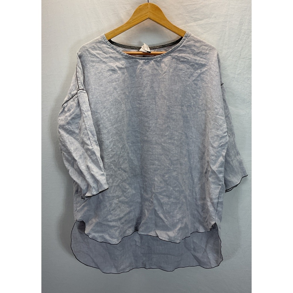 Match Point Women's Linen Tunic Top M Gray Oversized Lagen Artsy Beach Travel